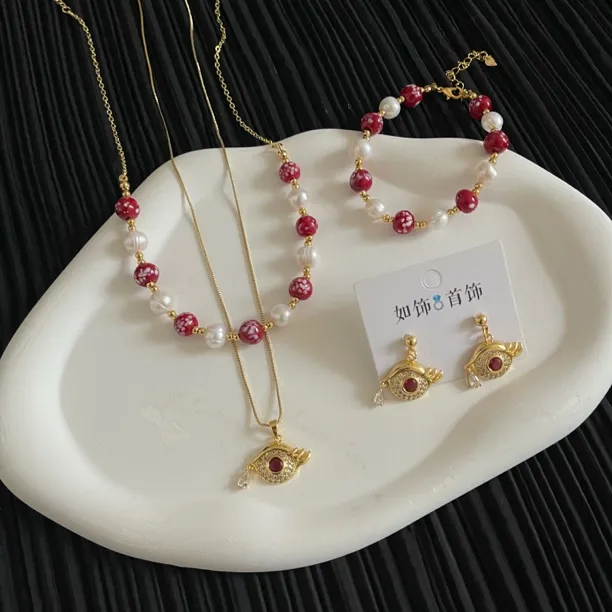 钛钢亚克力项链 如饰 眼睛双层叠戴链三件套时尚彩色欧美复古气质