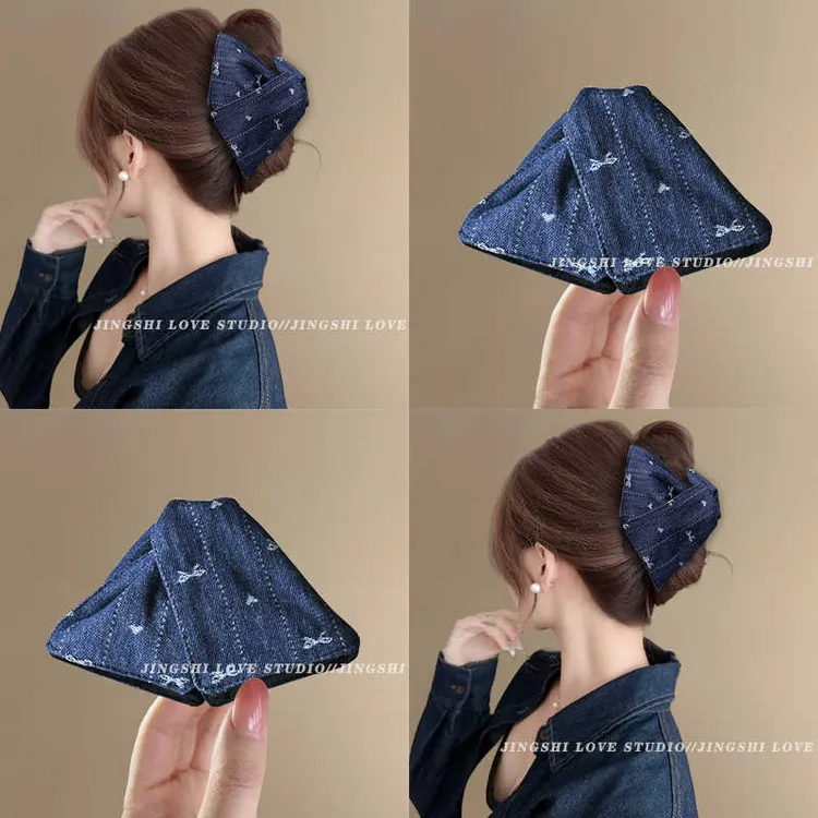 韩系蓝色超级好看的抓夹女2025新款高级感显发量发夹后脑勺鲨鱼夹