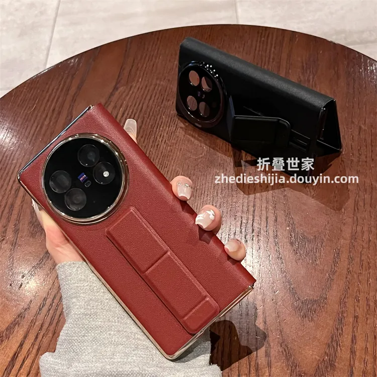 适用vivo x fold5手机壳折叠xfold5高档轻奢真皮腕带支架翻盖皮套