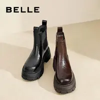 百丽时尚复古切尔西靴女冬季品牌新款中筒增高厚底短靴子B2390DD4