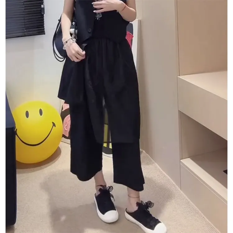 萱贝纯网纱屁帘速干洋气休闲裤女2025年夏季薄款老钱风八分阔腿裤