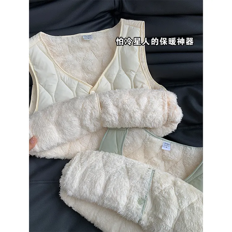 逃屿 棉服马甲女短款秋冬内搭加厚保暖背心V领修身内胆贴身马甲