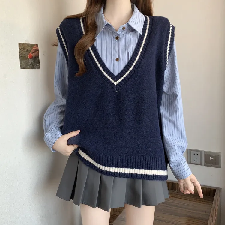温柔系学院风气质百搭针织马甲背心女无袖毛衣叠穿内搭坎肩上衣女