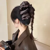 皮质褶皱～暖色流光美拉德多层云朵泡泡秋冬甜酷感皮革面抓夹发饰