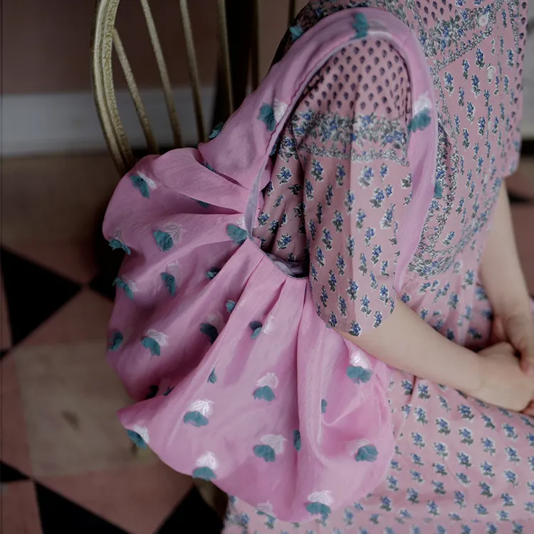  housedesign原创夏新可爱刺绣纱单肩腋下包粉色通勤轻便手提包女