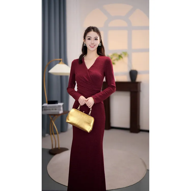 【宸相曦】邂逅冬季新款法式气质高级显瘦鱼尾连衣裙-YL30042