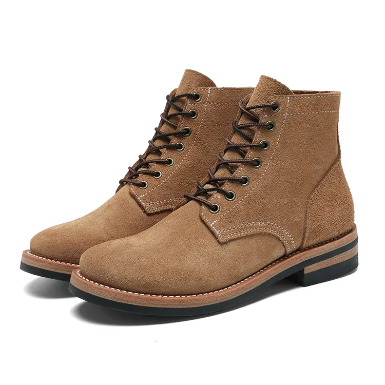 王哥工装阿美咔叽风磨砂皮大逃亡固特异工艺工装靴真皮鞋底LZ0070