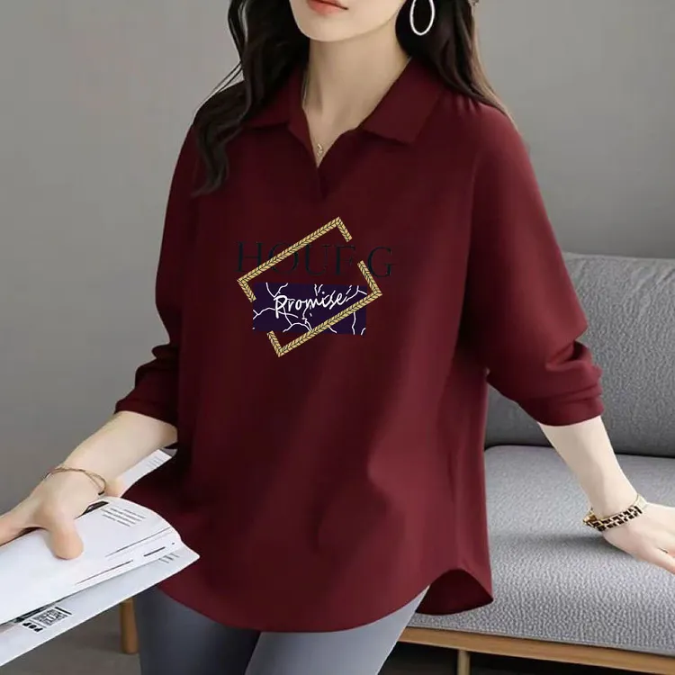 时尚弧形下摆春秋新款遮肉胖mm翻领上衣女100%纯棉薄款大码POLO衫