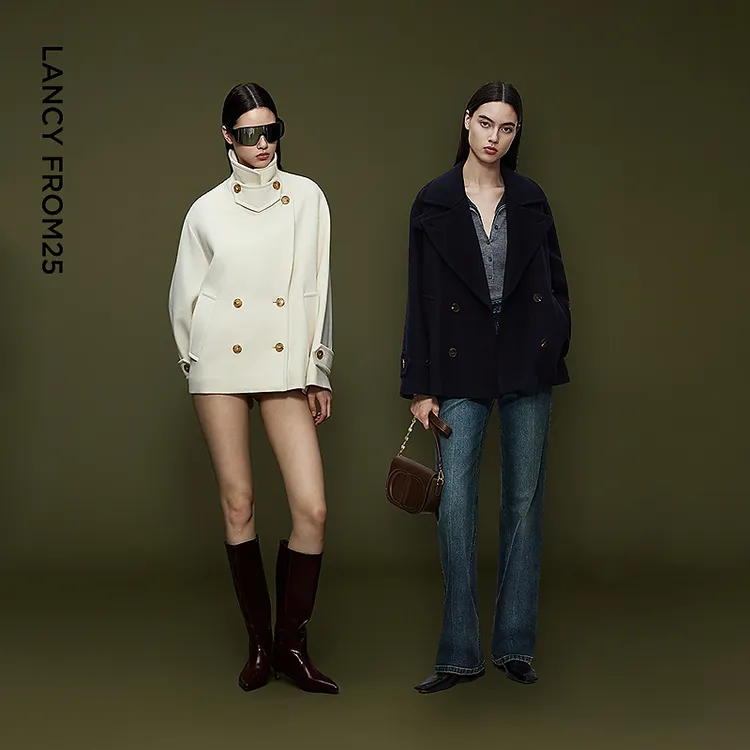 【高智衣橱】朗姿羊毛大衣翻领双排扣气质毛呢外套2025年冬季新款