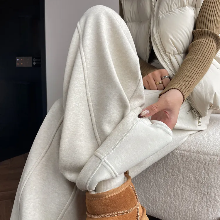 加绒加厚弯刀阔腿裤女秋冬2025新款高腰显瘦休闲直筒香蕉运动卫裤