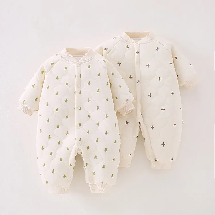 婴幼儿夹棉连体衣秋冬季保暖棉服男女宝宝可爱加厚哈衣温暖爬爬服