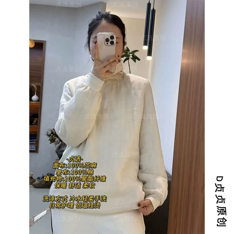 50553-套头苎麻棉衣棉服秋冬新款高级感宽松保暖棉袄外套