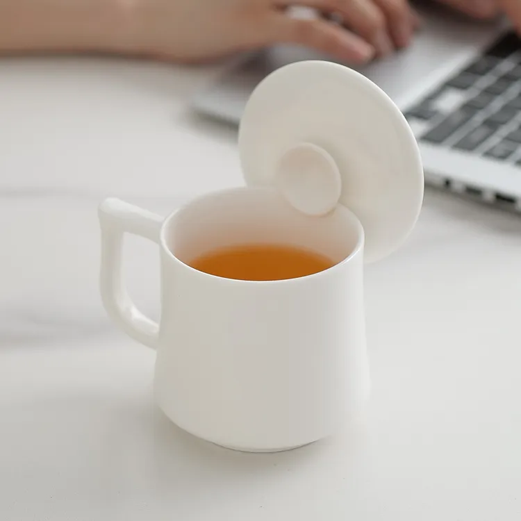 德化白瓷束腰办公杯个人专用水杯马克杯带盖羊脂玉功夫茶杯可定制