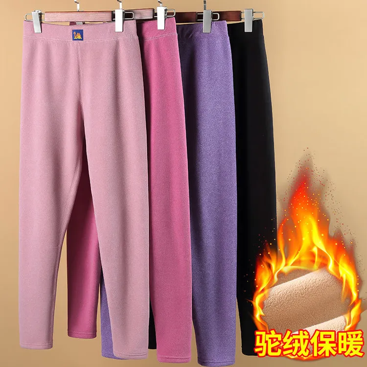 女士冬季驼绒加绒加厚高腰保暖打底裤柔软亲肤