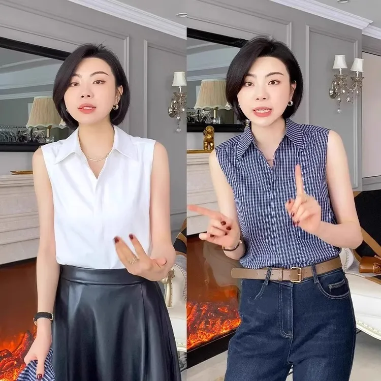简约百搭翻领衬衫马甲背心女装春季2025新款韩系内搭无袖坎肩外穿