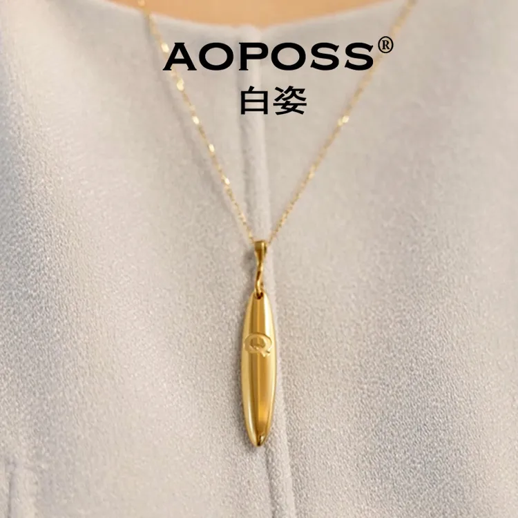 AOPOSS白姿 镀K金 权杖字母项链金色新中式送妈妈商品图