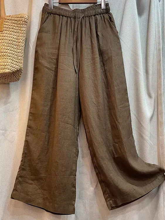 不挑人百搭时尚亚麻裤松紧腰