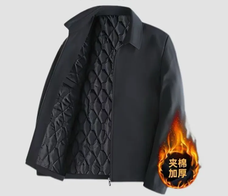 爸爸外套棉衣加厚保暖男士中年夹棉翻领商务夹克休闲冬季棉服