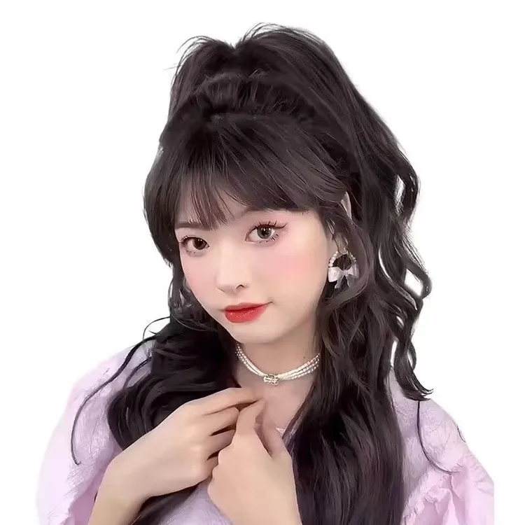 半扎瀑布卷发高马尾女仿真发辣妹高颅顶卷马尾轻盈蓬松抓夹假马尾
