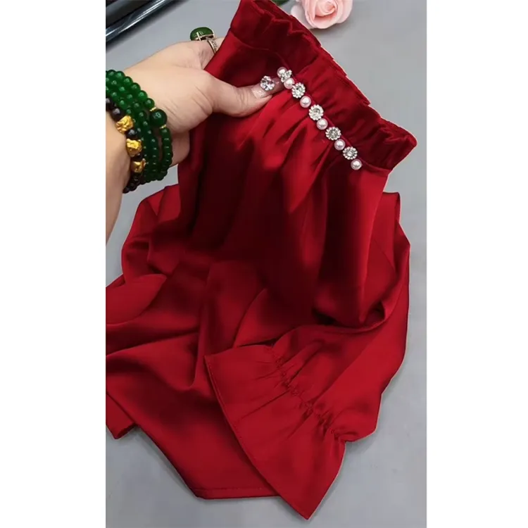 大码女装圣诞新年穿搭木耳边立领衬衫秋冬季胖MM气质百搭显瘦衬衣