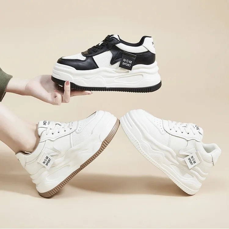 万达撤柜头层牛皮增高8.5CM内增高小白鞋女2025春季女鞋松糕鞋潮.