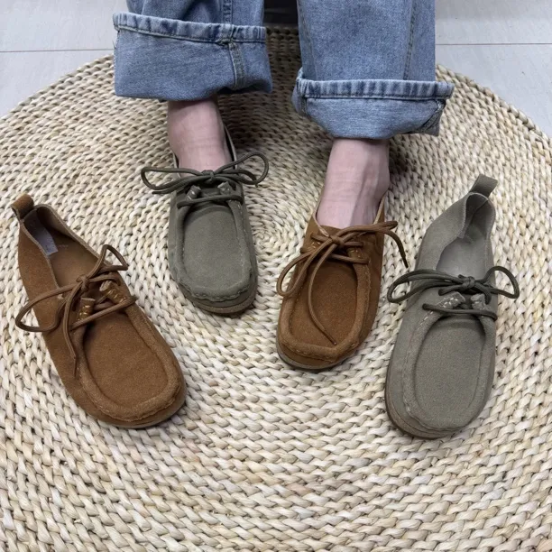 25910-3真皮舒适平跟软底系带百搭休闲小皮鞋平底乐福鞋复古新款