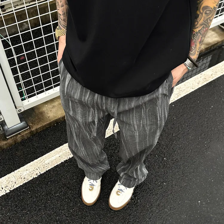 【UNAPS】限定~夏季轻薄扎染爽纱休闲裤男女宽松透气松紧腰直筒裤子