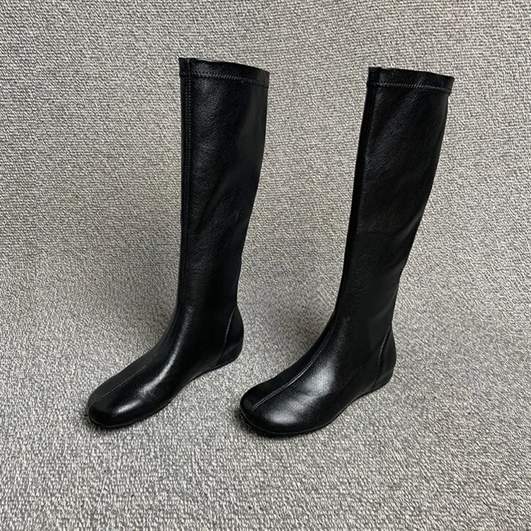 露涵思 弹力包腿瘦瘦长靴气质圆头不过膝内增高套筒高筒靴女大码