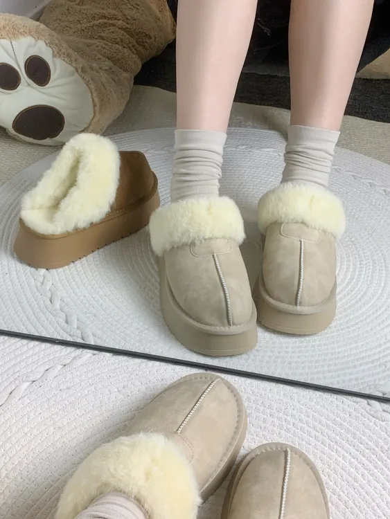 温柔软糯皮质厚底包头拖加绒加厚保暖