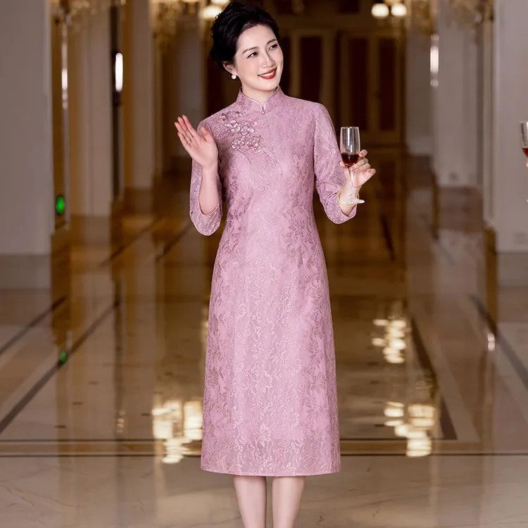 6836高贵大气优雅喜婆婆婚宴装新款轻奢订婚中式旗袍礼服平时可穿