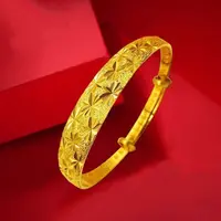合金手镯  越南满天星金色手镯女实心手链镯子可调节伸缩