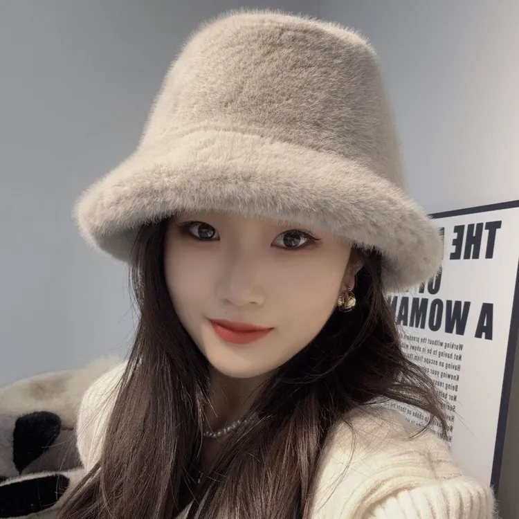 网红秋冬季韩版保暖显脸小遮脸高级水桶渔夫帽毛绒韩版防寒女冬