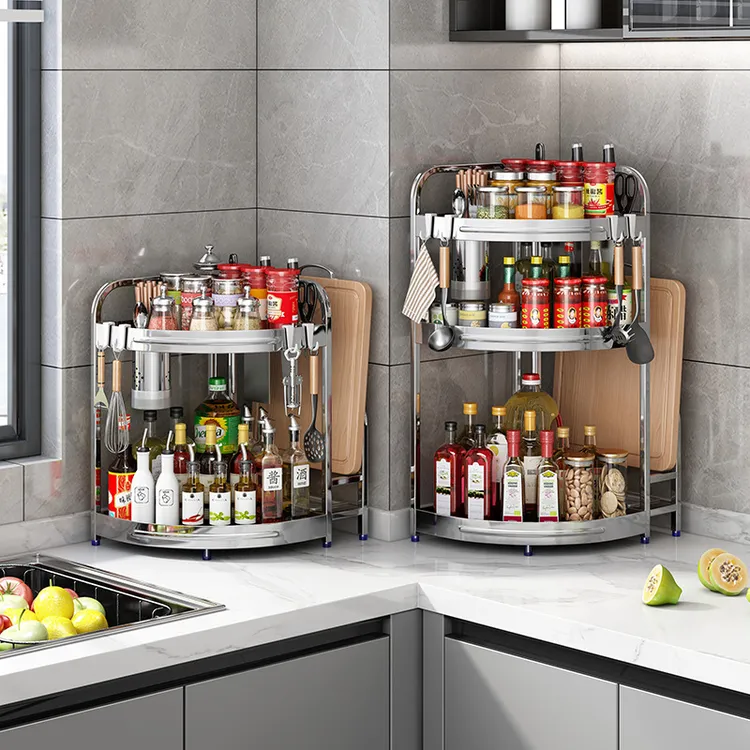 不锈钢厨房三角调料置物架台面转角调味品盐罐筷子刀具菜板收纳架