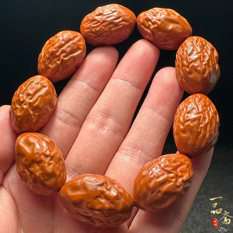 大红枣橄榄核手串男款盘玩高端原皮原色素核雕刻大枣素串核雕红枣