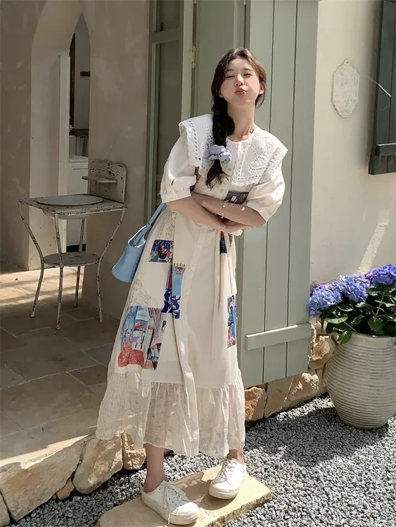 夏季新款显瘦气质印花宽松连衣裙子女