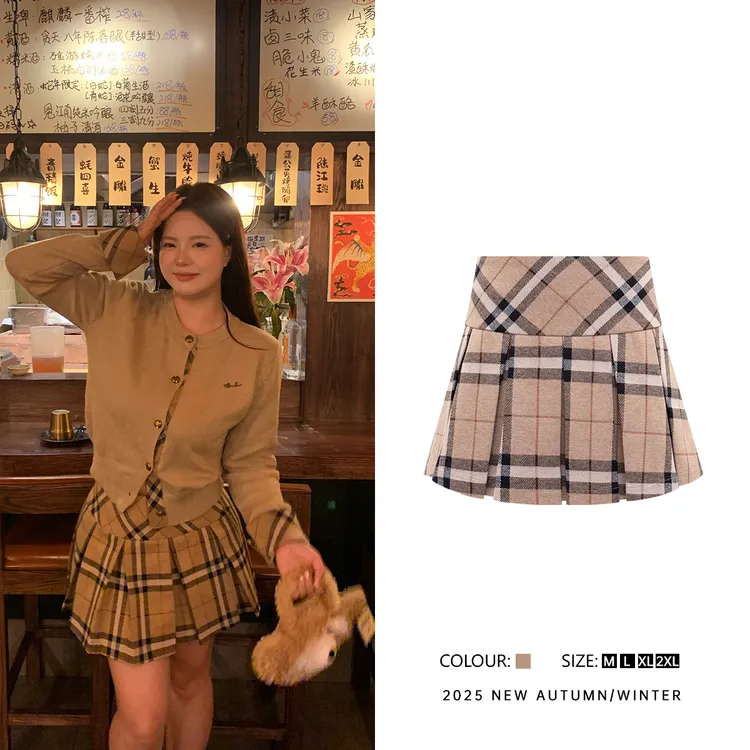 王葡萄【伦敦学院】学院风高腰显瘦显白配色女裙裤DM2502