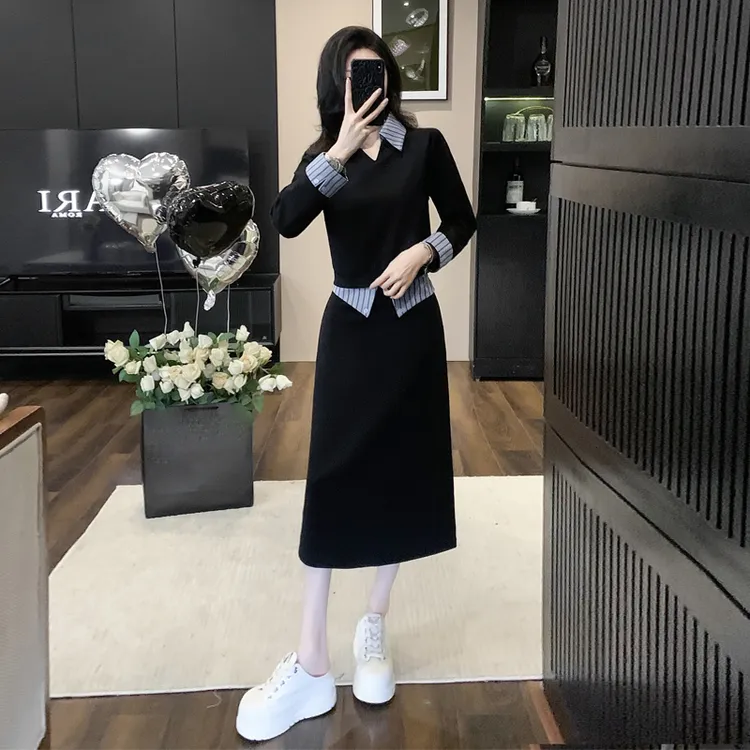 时尚休闲套装裙女春秋2025新款减龄显瘦盐系穿搭拼色半身裙两件套