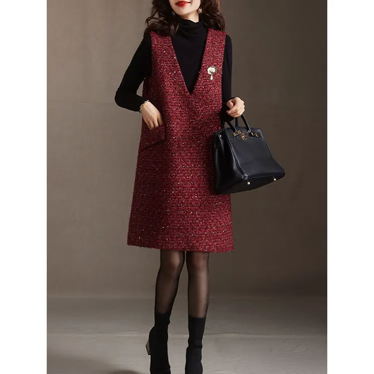 6530#高级感小香风气质背心裙女秋季新款宽松遮肚中长款连衣裙