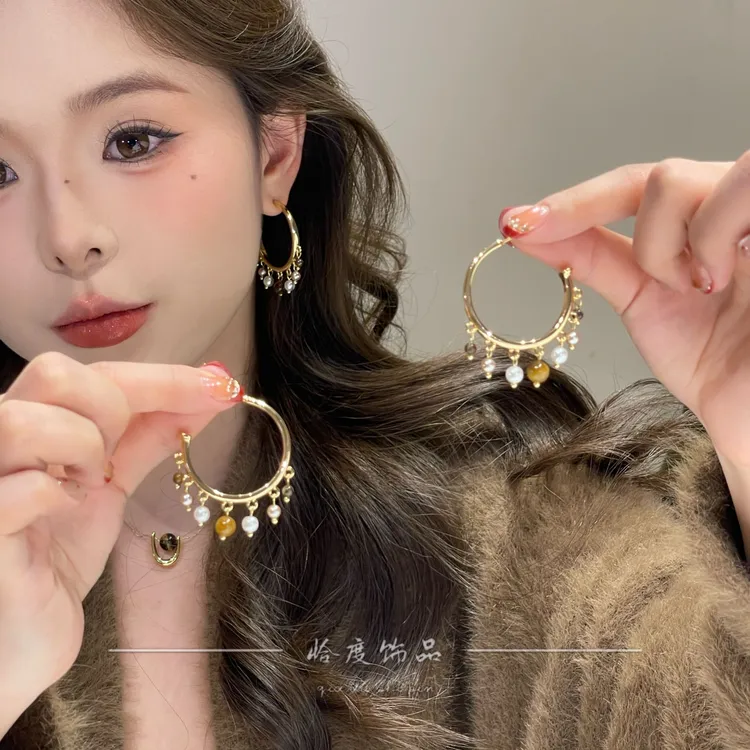 【恰度】小众设计感雅丹风串珠C圈耳钉气质百搭