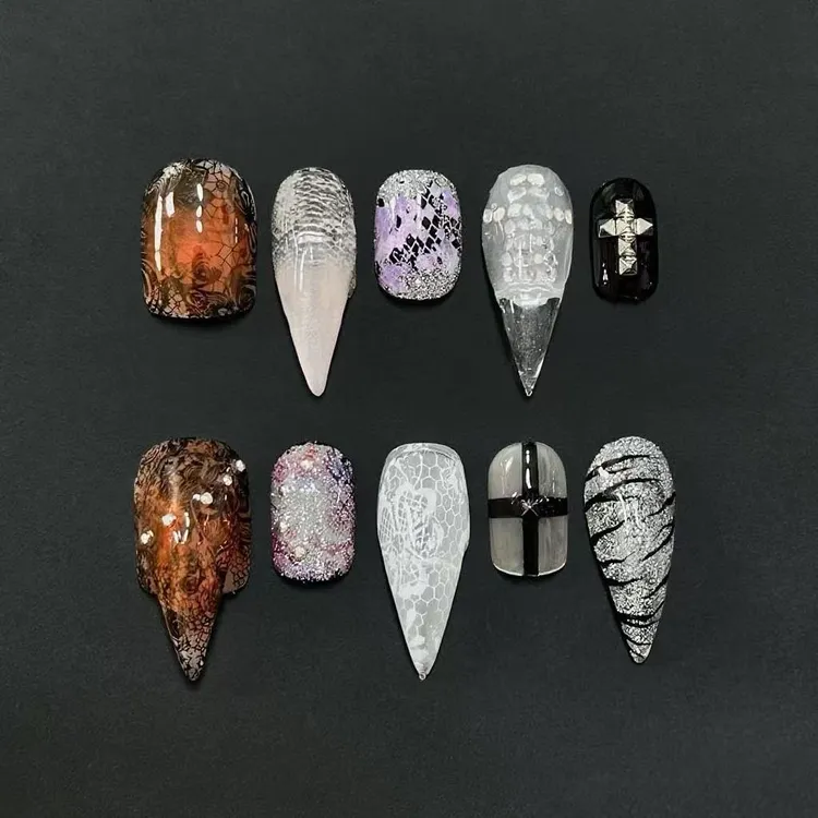 龙爪游戏甲暗纹穿戴甲爆闪ins纯手工辣妹复古蕾丝甲片欧美兽甲