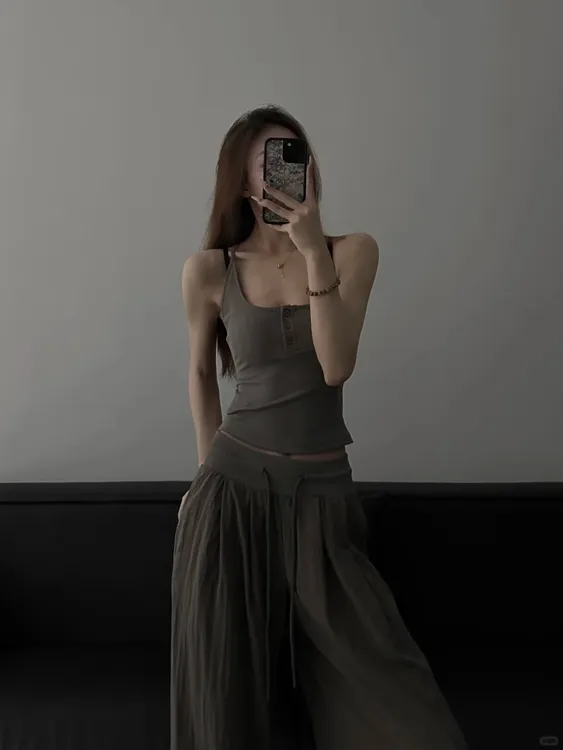 2025夏季新款时尚套装性感辣妹吊带背心宽松气质显瘦阔腿长裤套装