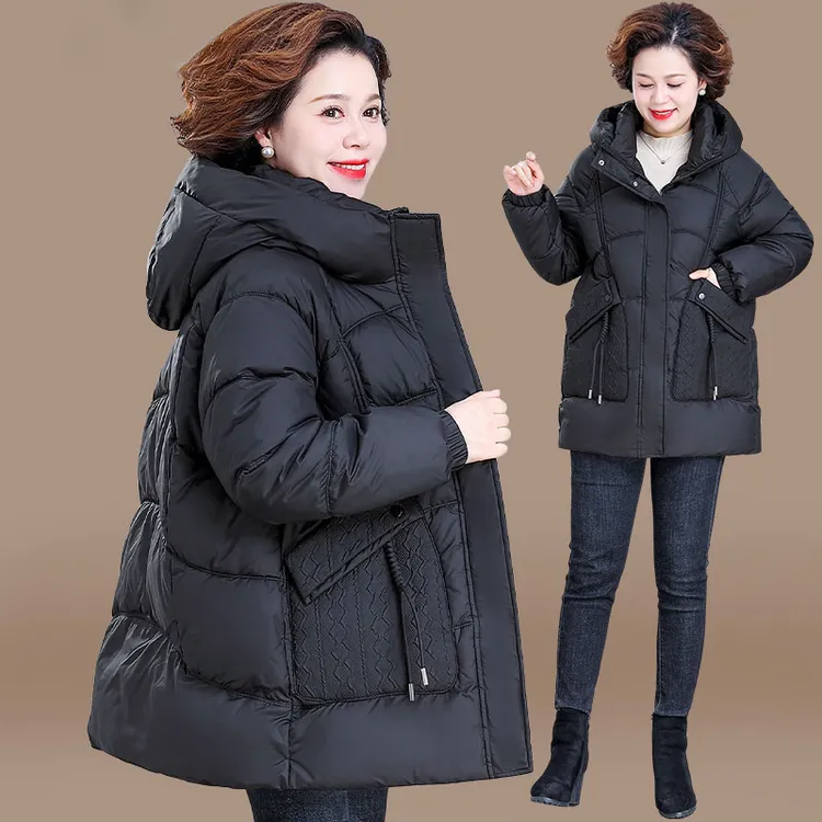 中年妈妈冬装羽绒棉服中长款中老年女装秋冬加厚棉衣外套大码棉袄