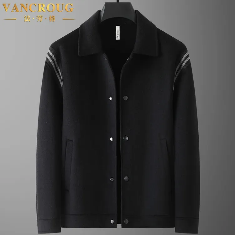 VANCROUG/法劳格夹克男士秋冬新款大码双面呢子宽松休闲翻领外套 