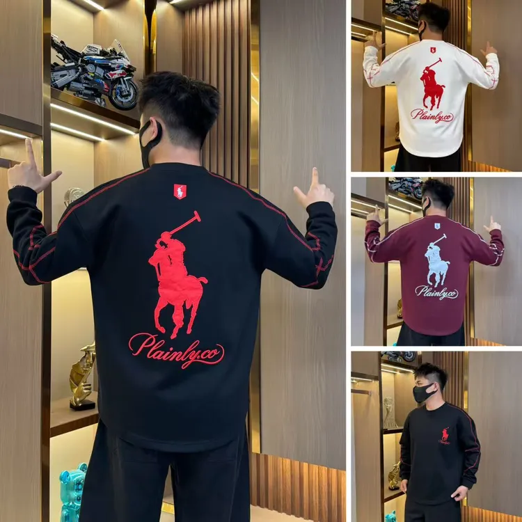 重工刺绣明线秋季卫衣男潮牌宽松百搭洋气显瘦休闲圆领长袖情侣款