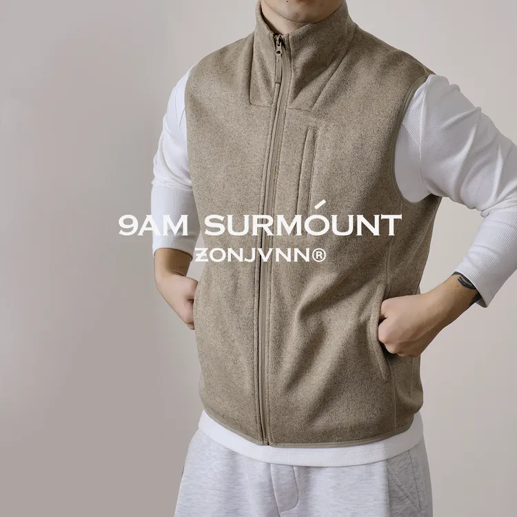 ZONJVNN抓绒马甲蓄热轻量锁温保暖立领高级感拉链外套秋冬马甲