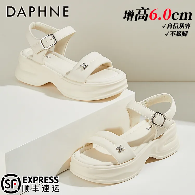 达芙妮+6CM软底罗马凉鞋女2025夏季新款外穿一字带凉鞋百搭沙滩鞋