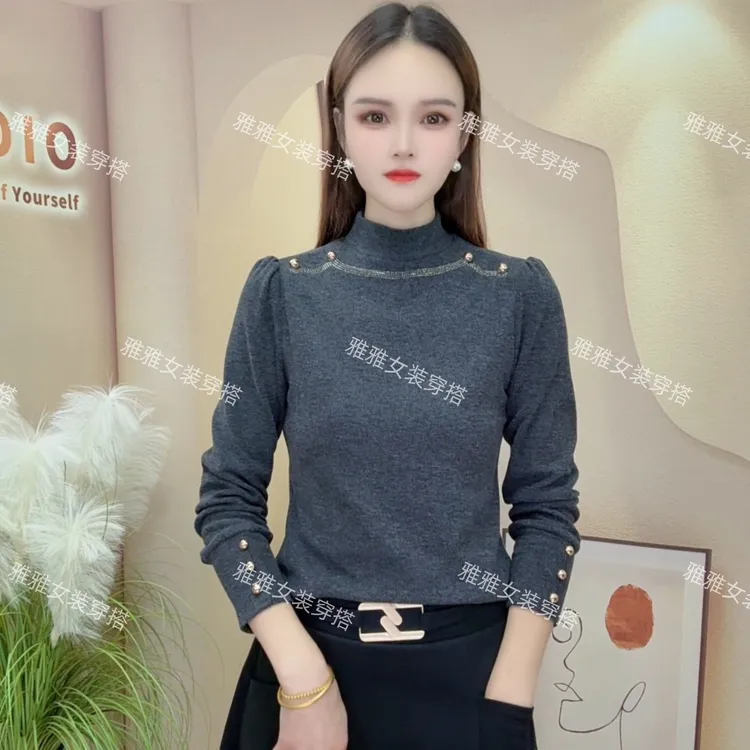 89119冬季新款双面绒打底衫半高领上衣女内搭小衫时尚显瘦百搭T恤