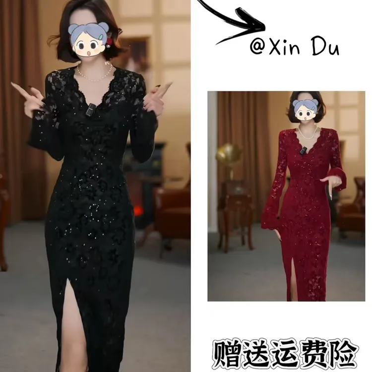 2025秋冬季新款时尚显瘦气质女士网红洋气连衣裙百搭款D25291