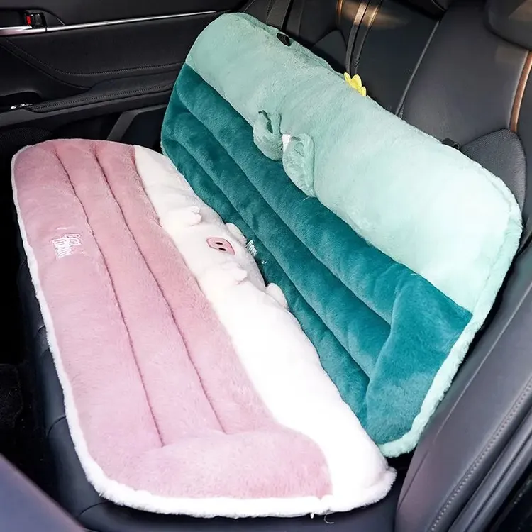 汽车坐垫冬季毛绒座垫垫腰卡通增高靠背一体护腰靠车载后排靠枕垫