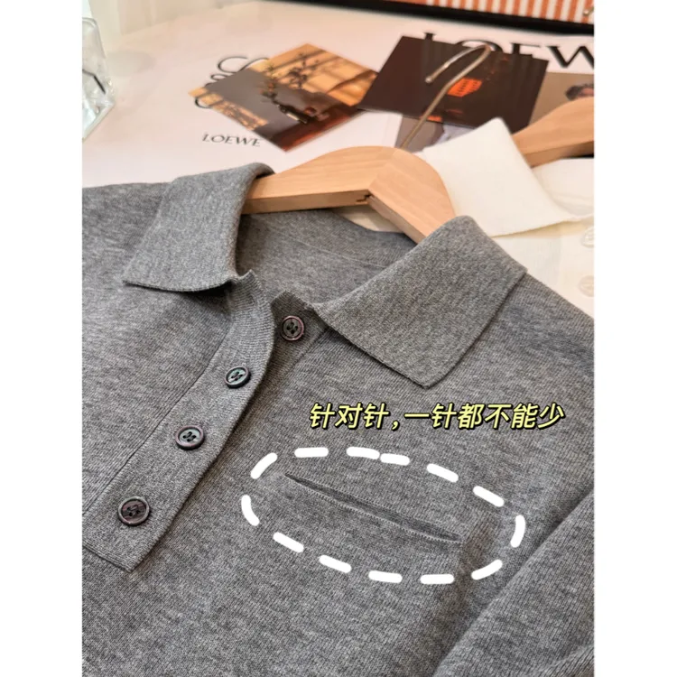 「邂逅」100%棉针织衫女温柔系POLO领针织短袖上衣C0152